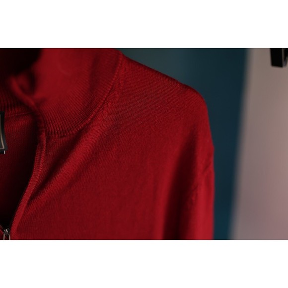 Jos A Bank Traveler Sweater Mens L Burgundy 100% Merino Wool 1/4 Zip Long Sleeve - Picture 4 of 8
